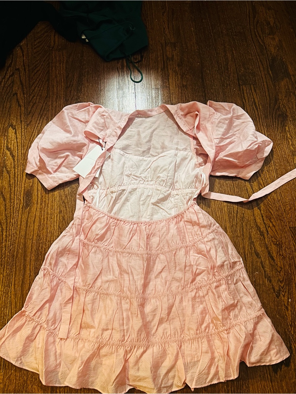 Girls Light Pink Puff Sleeve Tiered Sundress